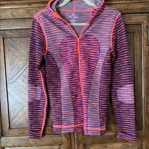 NWOT Soho Sport Striped Purple and Pink/Orange Zip-Up Hoodie. Great stretch!